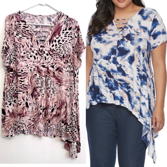 JENNIFER LOPEZ Plus Size Strappy Asymmetrical Top Mauve Purple ish Animal Print - Picture 1 of 16